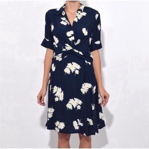 Ganni Silvery Crepe Twist Dress in Total Eclipse